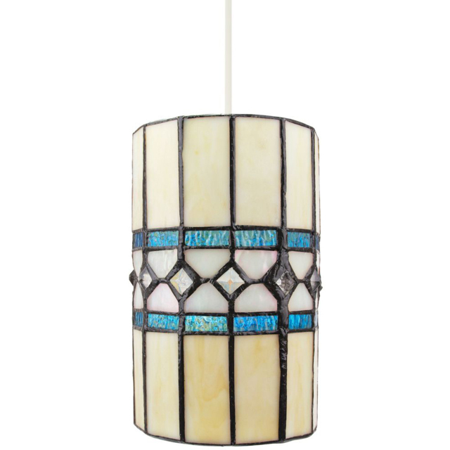 Happy Homewares Amber Glass Tiffany Ceiling Pendant Shade with Bright Teal Strips - image 1