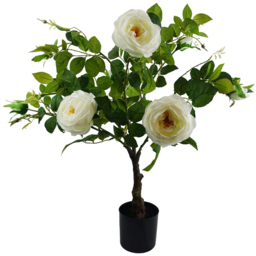 Leaf Artificial White Camellia Rose Plant in Pot 70cm - thumbnail 1