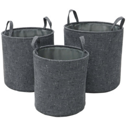 JVL Shadow Round Fabric Storage Baskets 3 Pack