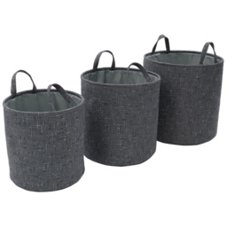 JVL Shadow Round Fabric Storage Baskets 3 Pack - thumbnail 3