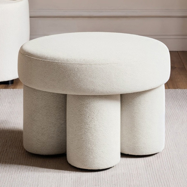 SOLACE+CO Ferro Beige Fabric Low Round Pouffe - image 1