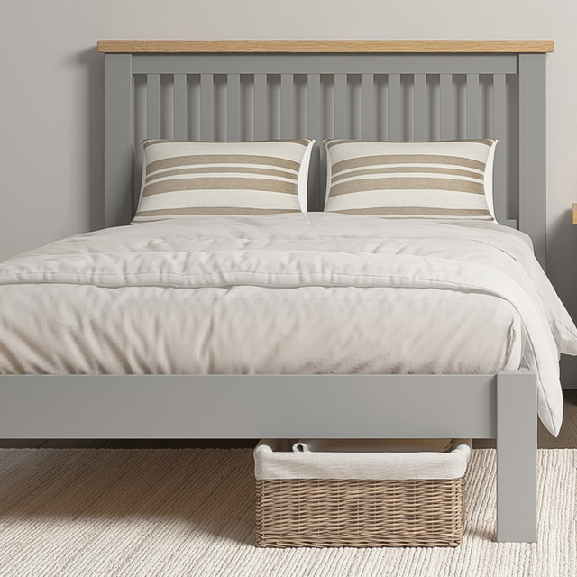Seconique Windsor Double Pebble Grey and Oak Low End Bed Frame - image 1
