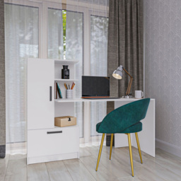 Shefa Arden Single Door Single Drawer 2 Shelf Computer Desk White - thumbnail 4