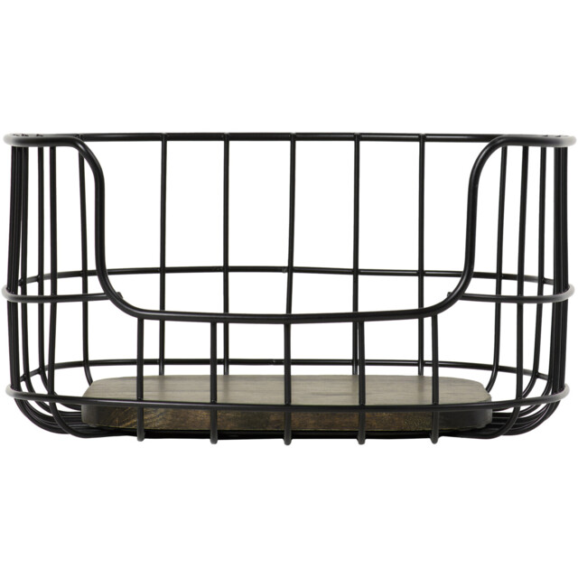 Malmo Stackable Black Basket with Wood Base - image 1