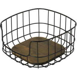 Malmo Stackable Black Basket with Wood Base - thumbnail 3