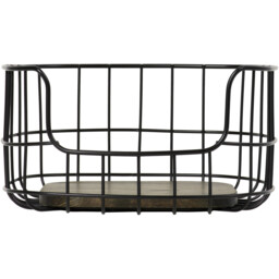 Malmo Stackable Black Basket with Wood Base - thumbnail 1