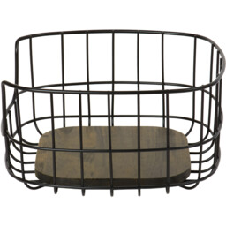 Malmo Stackable Black Basket with Wood Base - thumbnail 4