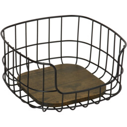 Malmo Stackable Black Basket with Wood Base - thumbnail 2