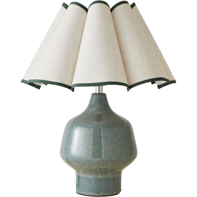 ValueLights Jamie Green and Natural Scallop Shade Ceramic LED Table Lamp - image 1