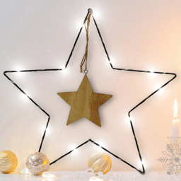 St Helens LED Metal Star with Wooden Centre 33cm