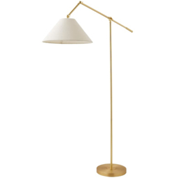 ValueLights Layla Brushed Gold Linen Shade Adjustable Floor Lamp with Bulb