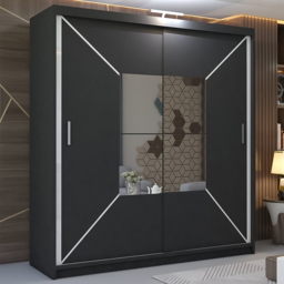 M N Furniture Nicle 2 Door Black Mirrored Sliding Wardrobe 150cm - thumbnail 1