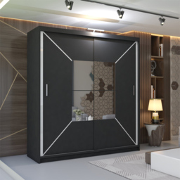M N Furniture Nicle 2 Door Black Mirrored Sliding Wardrobe 150cm - thumbnail 3