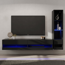 GFW Galicia 6 Shelf Black Compact Wall Mounted LED Media Set