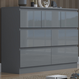 FWStyle Stora 7 Drawer Merchant Grey Gloss Chest of Drawers