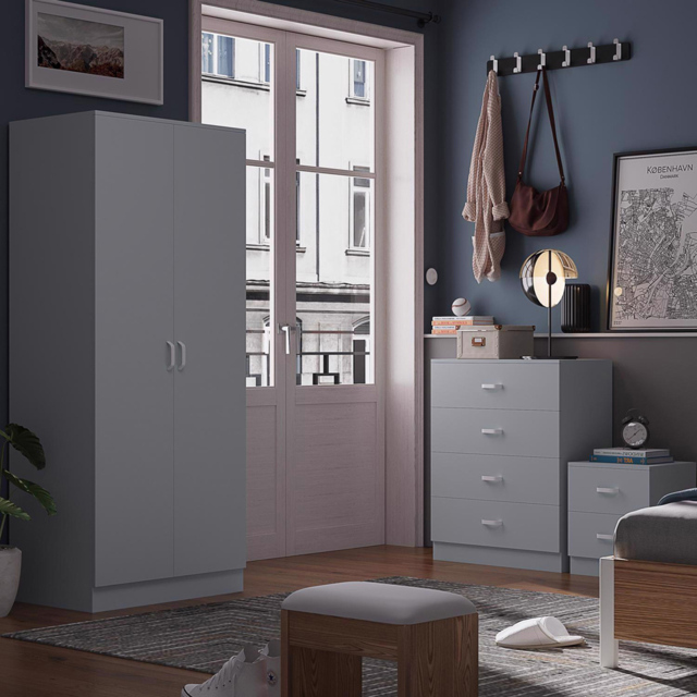 FWStyle Tunis 3 Piece Matt Grey Bedroom Furniture Set - image 1