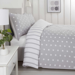 Rapport Home So Soft Spots and Stripes King Size Grey Brushed Microfibre Duvet Set - thumbnail 1