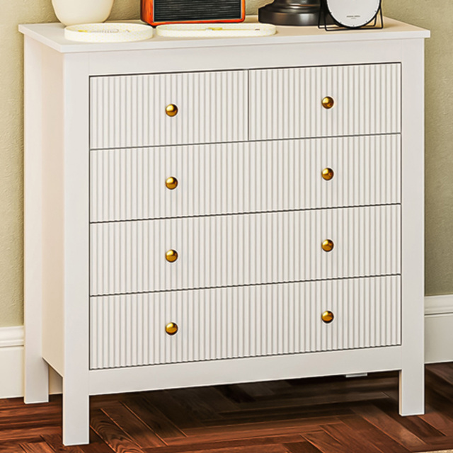 Portland 5 Drawer White and Gold Fluted Chest of Drawers - image 1