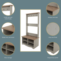 Core Products Corona Grey Coat Rack Hall Bench - thumbnail 4