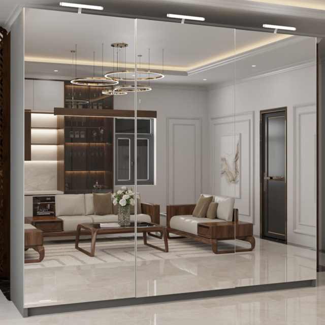 M N Furniture Modern 3 Door Grey Mirrored Sliding Wardrobe 250cm - image 1