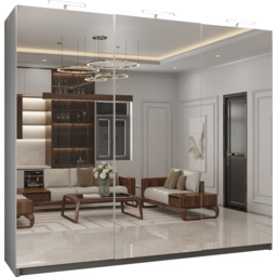 M N Furniture Modern 3 Door Grey Mirrored Sliding Wardrobe 250cm - thumbnail 2