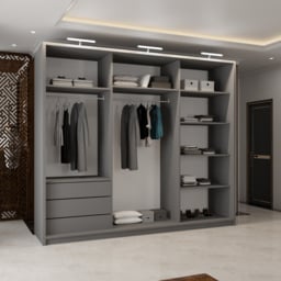 M N Furniture Modern 3 Door Grey Mirrored Sliding Wardrobe 250cm - thumbnail 4