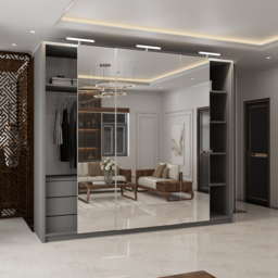 M N Furniture Modern 3 Door Grey Mirrored Sliding Wardrobe 250cm - thumbnail 3