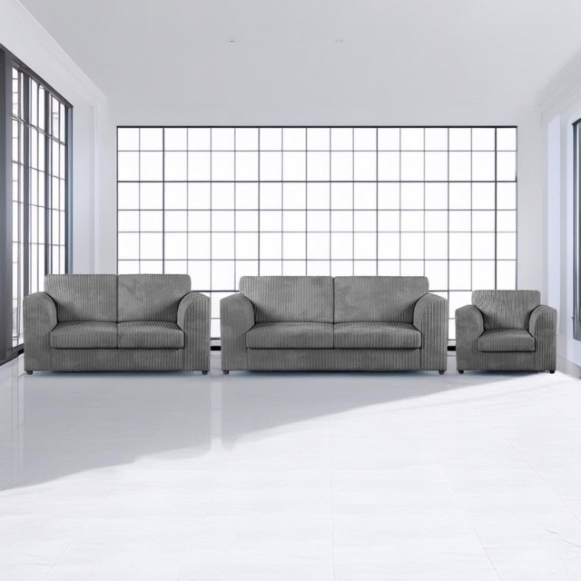 Luxor 6 Seater Grey Jumbo Cord Sofa Set with Full Back - image 1