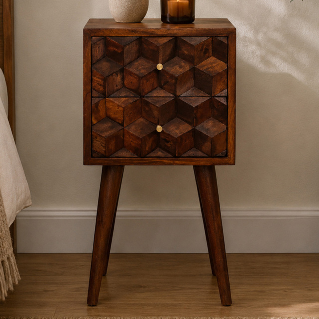 Artisan Furniture Chestnut 2 Drawer Solid Wood Mini Cube Bedside Table - image 1