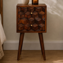 Artisan Furniture Chestnut 2 Drawer Solid Wood Mini Cube Bedside Table - thumbnail 1