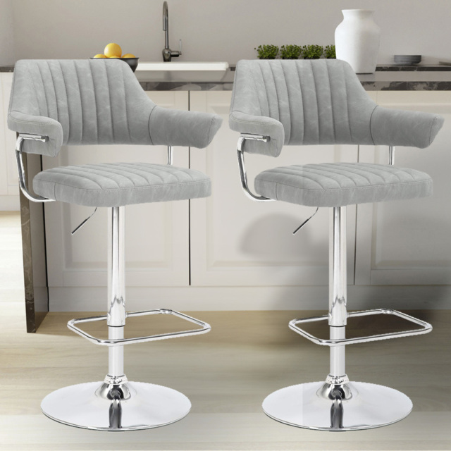 Shankar Cortez Grey Leather Light Bar Stool Set of 2 - image 1
