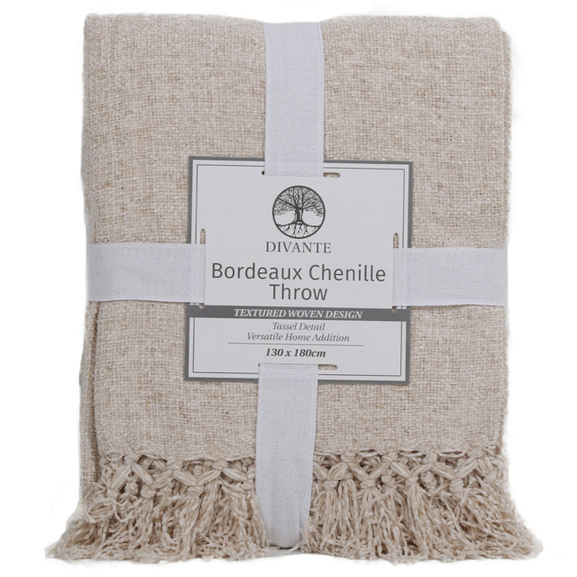 Divante Bordeaux Chenille Natural Throw 130 x 180cm