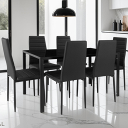 tectake 6 Seater Black Dining Set - thumbnail 1