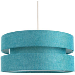 Happy Homewares Teal Linen Fabric Triple Tier Ceiling Pendant Shade