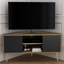 Decorotika Lesson Walnut and Black 2 Door 2 Shelf Corner TV Unit - thumbnail 1