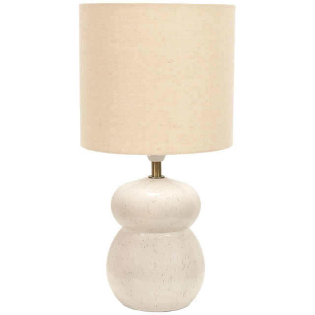 ValueLights Kendal Natural Linen Drum Shade Beige Glazed Ceramic LED Table Lamp - image 1