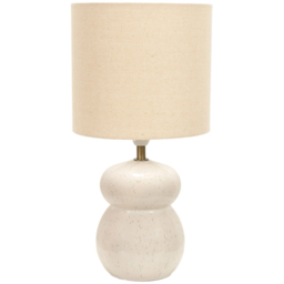 ValueLights Kendal Natural Linen Drum Shade Beige Glazed Ceramic LED Table Lamp - thumbnail 1
