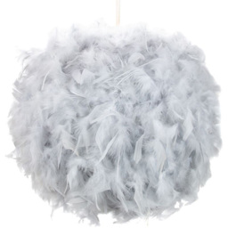 Happy Homewares Small Grey Feather Decorated Ceiling Pendant Shade - thumbnail 1