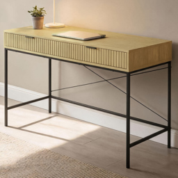 Home Source Wisbech Oak Effect and Black 2 Drawer Desk - thumbnail 1