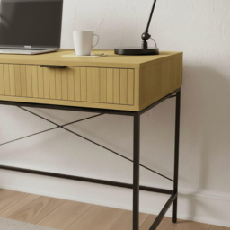 Home Source Wisbech Oak Effect and Black 2 Drawer Desk - thumbnail 3