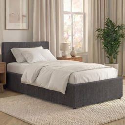 Vida Designs Veronica Dark Grey Single Linen Ottoman Bed with Padded Headboard