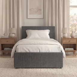 Vida Designs Veronica Dark Grey Single Linen Ottoman Bed with Padded Headboard - thumbnail 3