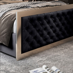 Maddison Black Super King Size Velvet Upholstered Metal Bed Frame with Padded Headboard - thumbnail 4