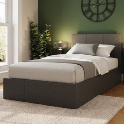 GFW Single Grey Hopsack Fabric Side Lift Ottoman Bed with Bonnell Mattress - thumbnail 1