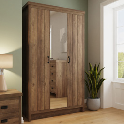GFW Boston Oak 3 Door Mirrored Wardrobe