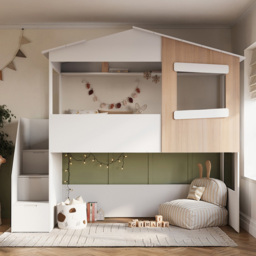 Flair Dreamland White and Oak Play House Staircase Mid Sleeper