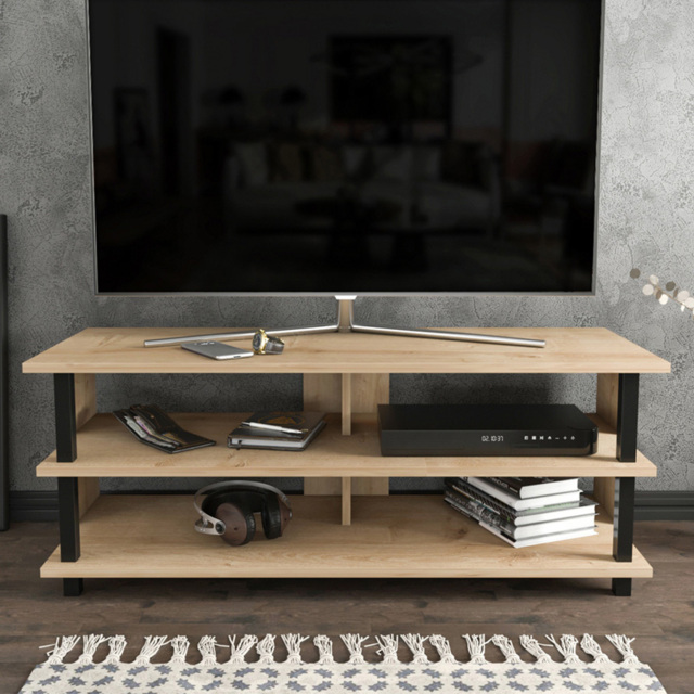 Decorotika Pueblo 4 Shelf Black and Oak Wide TV Unit - image 1