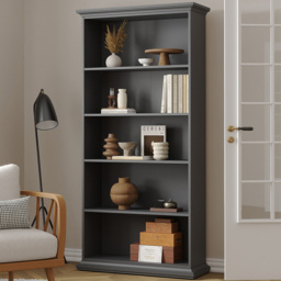 Florence Paris 5 Shelf Matt Grey Tall Bookcase - thumbnail 1