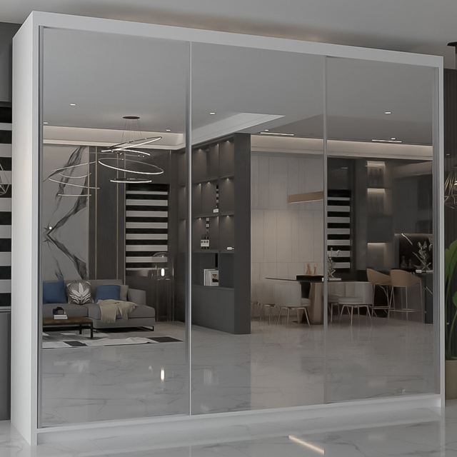 M N Furniture Modern Gala 3 Door White Mirrored Sliding Wardrobe 250cm - image 1
