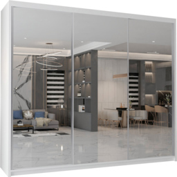 M N Furniture Modern Gala 3 Door White Mirrored Sliding Wardrobe 250cm - thumbnail 2
